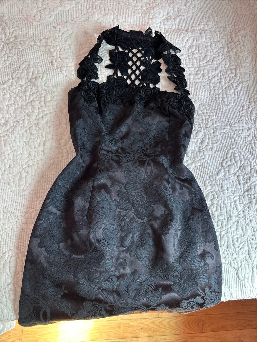 Vintage Black Floral Halter Party Dress